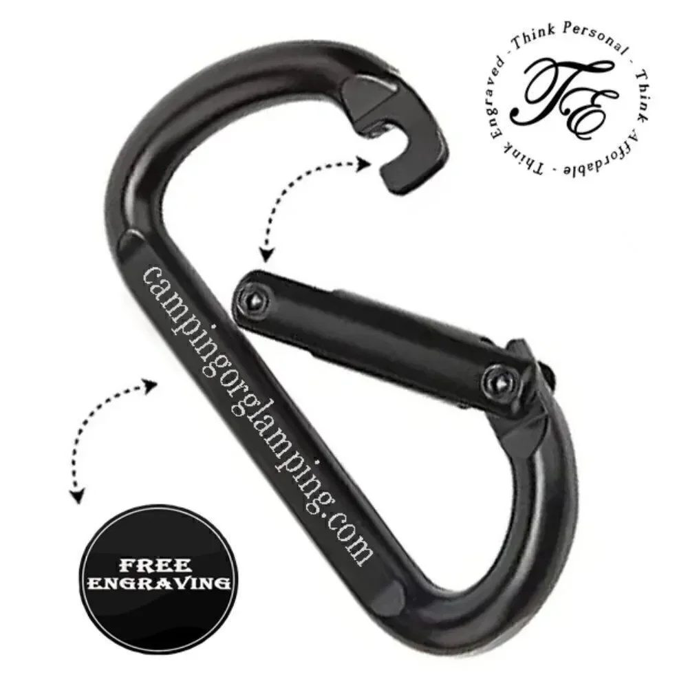 Engraved Black Carabiner Keychain Ring - Personalized Camping Carabiner